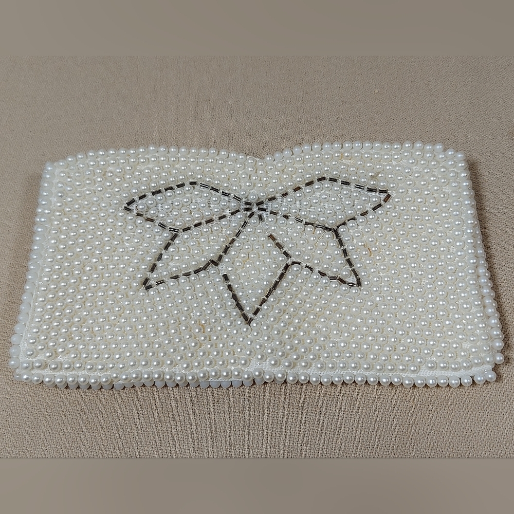 Vtg Beaded Evening Bag Coin Purse Clutch White SASS by Carter Zip Small Japan